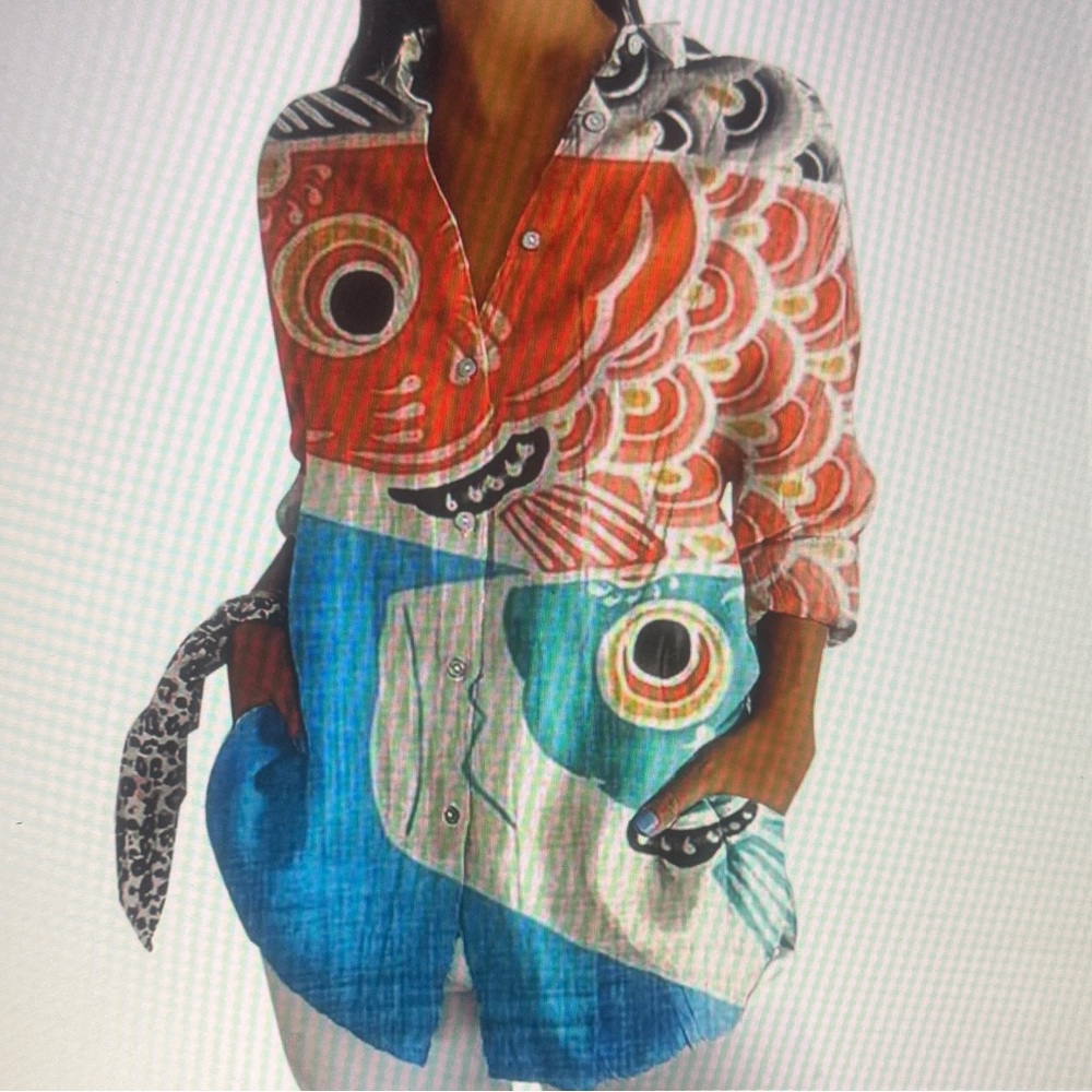 Boho Top Women Cute Colorful  Print  Size L  NWOT